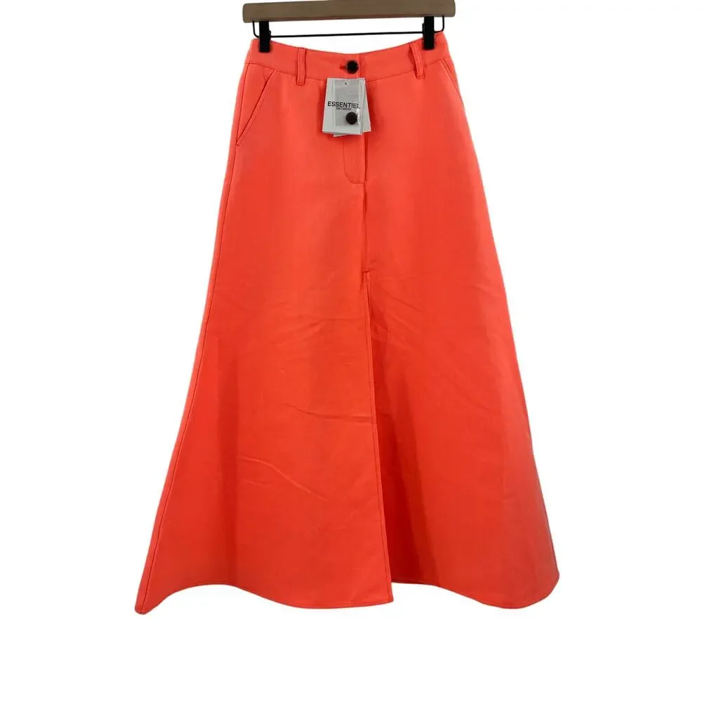 ESSENTIEL ANTWERP x ANTHROPOLOGIE Skirt SZ 2 Diner Flared Bottom Slit Orange NWT